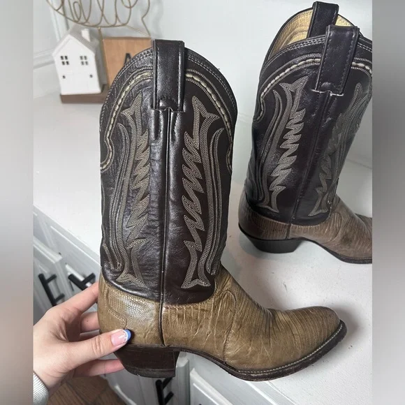 Vintage Justin Lizard Skin Cowboy Boots Women's 7B Brown Western Exotic Leather - Picture 3 of 8